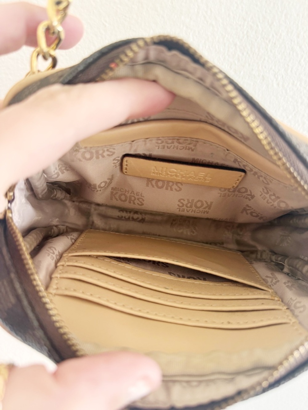 Michael Kors Brown Monogram Crossbody with Beige Trim - Picture 6 of 6